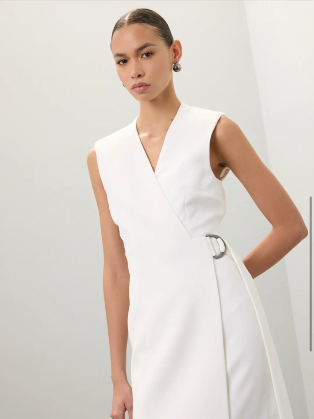 TED BAKER Sleeveless White Wrap Midi Dress with Belt | Size USA 10 UK 4